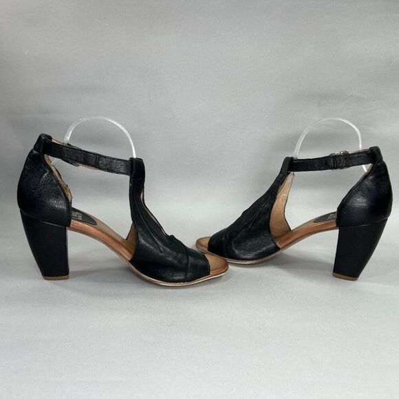 Miz Mooz Heels Women's Size 10 Black Leather Open Toe Buckle Ankle Strap Sandals - Picture 7 of 10